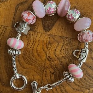 Davinci Pink Glass Bead And Charm Silver-Tone Tog… - image 1